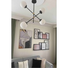 Fer Avize  Salsa Modern Tasarım Siyah Renk Beyaz Camlı  Salon - Mutfak - Yatak Odası 4 Lü Avize