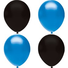 Hknys Siyah - Mavi Pastel Lateks Balon -100 Adet  Balon Zinciri ve Pompası Hediye