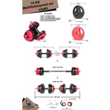 Ecg Spor Ecgspor Yıldız Serisi 12 kg Multifonksiyonel Kırmızı Siyah Halter Seti ve Dambıl Seti