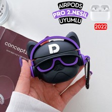 Ewec Airpods Pro 2. Nesil Uyumlu Gözlüklü Hiphop Fransız Bulldog Figürlü Kulaklık Kılıfı