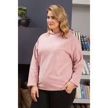 Sea Moda Polar Kumaş Kapüşonlu Sweat-Pudra