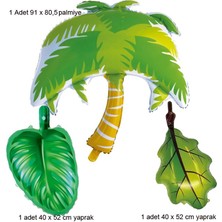 Pandoli Tropical Hawaii Palmiye Ağacı ve Yeşil Renk Tropik Yapraklar Folyo Balon 3 Adet