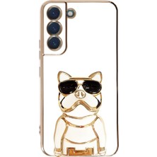 Smcase Samsung Galaxy S21+ Plus 5g Case Kılıf Kamera Korumalı Köpek Desenli Standlı Silikon Beyaz