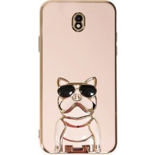 Dlrcase   J7 Pro J730F Case Kılıf Kamera Korumalı Köpek Desenli Standlı Silikon Pembe