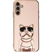 Smcase   Galaxy A04S Case Kılıf Kamera Korumalı Köpek Desenli Standlı Silikon Pembe