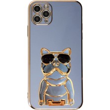 Case Street Apple iPhone 11 Pro Kılıf Kamera Korumalı Köpek Desenli Standlı Silikon Mavi