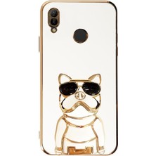 Case Street Huawei Y6 2019 Kılıf Kamera Korumalı Köpek Desenli Standlı Silikon Beyaz