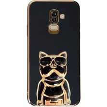 Case Street Samsung Galaxy A6 Plus 2018 Kılıf Kamera Korumalı Köpek Desenli Standlı Silikon Siyah