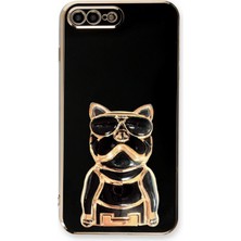 Dlrcase Apple iPhone 8 Plus Case Kılıf Kamera Korumalı Köpek Desenli Standlı Silikon Siyah