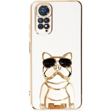 Smcase Xiaomi Redmi Note 11S Case Kılıf Kamera Korumalı Köpek Desenli Standlı Silikon Beyaz