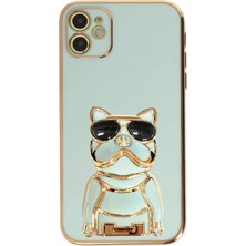 Smcase Apple iPhone 12 Case Kılıf Kamera Korumalı Köpek Desenli Standlı Silikon Yeşil