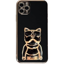 Case Street Apple iPhone 11 Pro Kılıf Kamera Korumalı Köpek Desenli Standlı Silikon Siyah