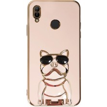 Dlrcase Huawei Y6 2019 Case Kılıf Kamera Korumalı Köpek Desenli Standlı Silikon Pembe