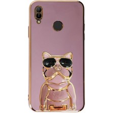 Case Street Huawei Y6 2019 Kılıf Kamera Korumalı Köpek Desenli Standlı Silikon Mor