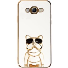 Dlrcase Samsung Galaxy J7 Core Case Kılıf Kamera Korumalı Köpek Desenli Standlı Silikon Beyaz