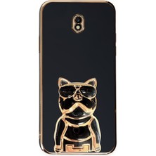 Dlrcase Samsung Galaxy J7 Pro J730F Case Kılıf Kamera Korumalı Köpek Desenli Standlı Silikon Siyah