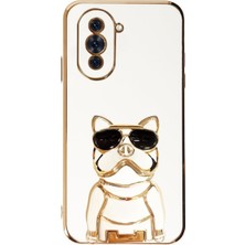 Smcase Huawei Nova 10 Case Kılıf Kamera Korumalı Köpek Desenli Standlı Silikon Beyaz