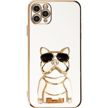 Case Street Apple iPhone 11 Pro Kılıf Kamera Korumalı Köpek Desenli Standlı Silikon Beyaz