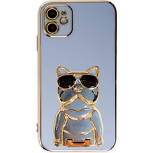 Smcase Apple iPhone 11 Case Kılıf Kamera Korumalı Köpek Desenli Standlı Silikon Mavi