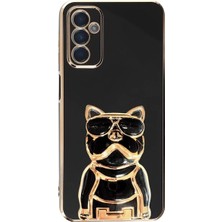 Smcase Samsung Galaxy M13 Case Kılıf Kamera Korumalı Köpek Desenli Standlı Silikon Siyah