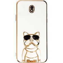 Dlrcase   Galaxy J7 Pro J730F Case Kılıf Kamera Korumalı Köpek Desenli Standlı Silikon Beyaz