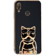 Dlrcase Huawei Y7 2019 Case Kılıf Kamera Korumalı Köpek Desenli Standlı Silikon Siyah