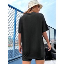 Unisex Oversize Brooklyn Baskılı Siyah T-Shirt