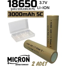 Micron 18650 3.7V 3000 Mah  5c Lityum Şarj Edilebilir Pil 2 Adet- İkili Pil Kutusu