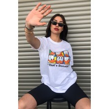 Kadın Donald Duck Baskılı Oversize Beyaz T-Shirt