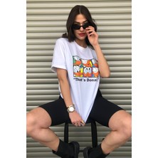 Kadın Donald Duck Baskılı Oversize Beyaz T-Shirt