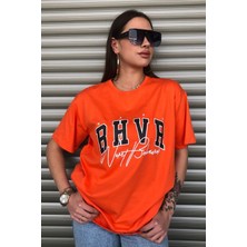 Kadın Bhvr Turuncu Oversize Baskılı T-Shirt