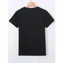 Kadın Meov Baskılı Oversize Siyah Tshirt