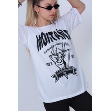 Modagen Kadın Beyaz Montana Baskılı Oversize T-Shirt