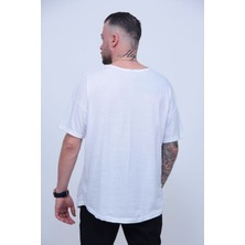 Unisex Beyaz Astranot Baskı Oversize Tshirt