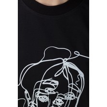 Kadın Siyah Yüz Baskı Detaylı Oversize T-Shirt