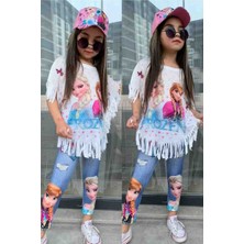 Abiye Kids Elsa Şapkalı Taytlı 3 Lü Kombin Takım ABY4471