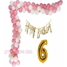 Çıtı Pıtı Store Lüks Pembe Beyaz Doğum Günü Balon Zincir Seti