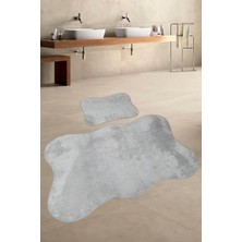Bonny Home Anatolia 2'li Gri 80X140 + 50X70 cm Büyük Ebat Banyo Paspası Seti Kaymaz Tabanlı Klozet Takımı