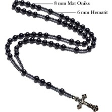 BijuStore Mat Oniks & Hematit Doğal Taş Erkek Haç Kolye