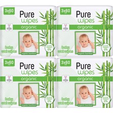 Pure Baby Wipes Islak Havlu Mendil 60 Yaprak Organic Bambu (12 Li Set) 720 Yaprak (4pk*3)