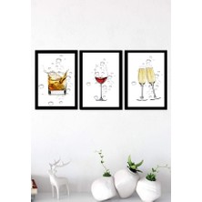 Trend Poster Siyah Çerçeve Görünümlü Bar Köşesi 3'lü Duvar Tablosu Retro Ahşap Poster