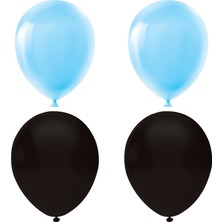 Hknys Siyah -Açık Mavi  Pastel Lateks Balon -50 Adet  Balon Zinciri ve Pompası Hediye