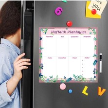 Dünya Magnet Floral Haftalık Magnet Planlayıcı , Mıknatıslı Silinebilir Yazı Tahtası Pano + 3 Kalem