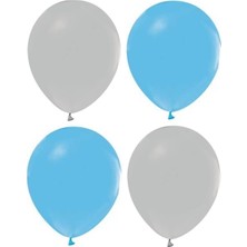 Hknys Mavi Soft Makaron  ve Gri Renk Karışık Lateks  Pastel Balon 75 Adet