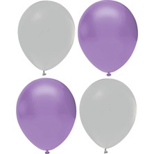 Hknys Lila  ve Gri Renk Karışık Lateks  Pastel Balon 50 Adet + Balon Zinciri Hediyeli