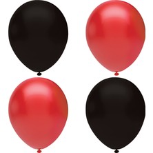 Hknys Siyah - Kırmızı   Pastel Lateks Balon -100 Adet  Balon Zinciri ve Balon Bandı