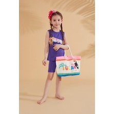 Marina Etekli Kolsuz Mor Kız Çocuk Mayo K2321