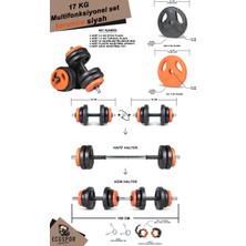 Ecg Spor Ecgspor Yıldız SERISI17 kg Multifonksiyonel Turuncu Siyah Halter Seti ve Dambıl Seti