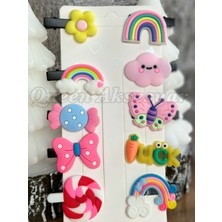 Queen Aksesuar Trend Moda Çocuk Bebek Metal Pensli Klipsli Toka Seti 10 Lu Gökkuşağı Şeker Fiyonk Çiçek Kelebek