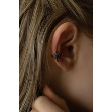By Barun Kuzey Yıldızı Model Siyah Taşlı Halka 925 Ayar Sıkıştırma Kıkırdak Küpe Earcuff